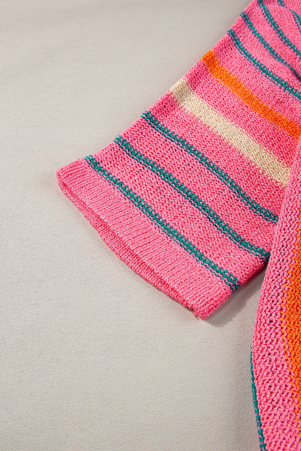 Rose Striped Detail Wide Sleeve Lightweight Knitted Sweater
