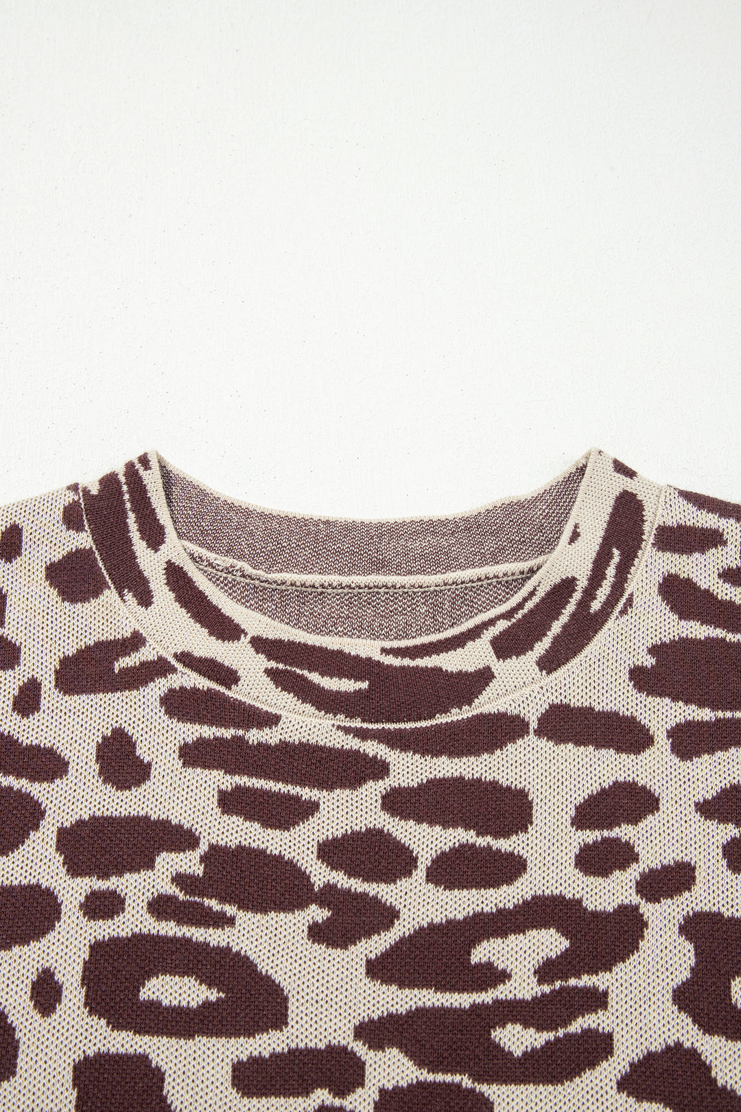 Khaki Leopard Print Short Sleeve Knit Loose Pullover Sweater