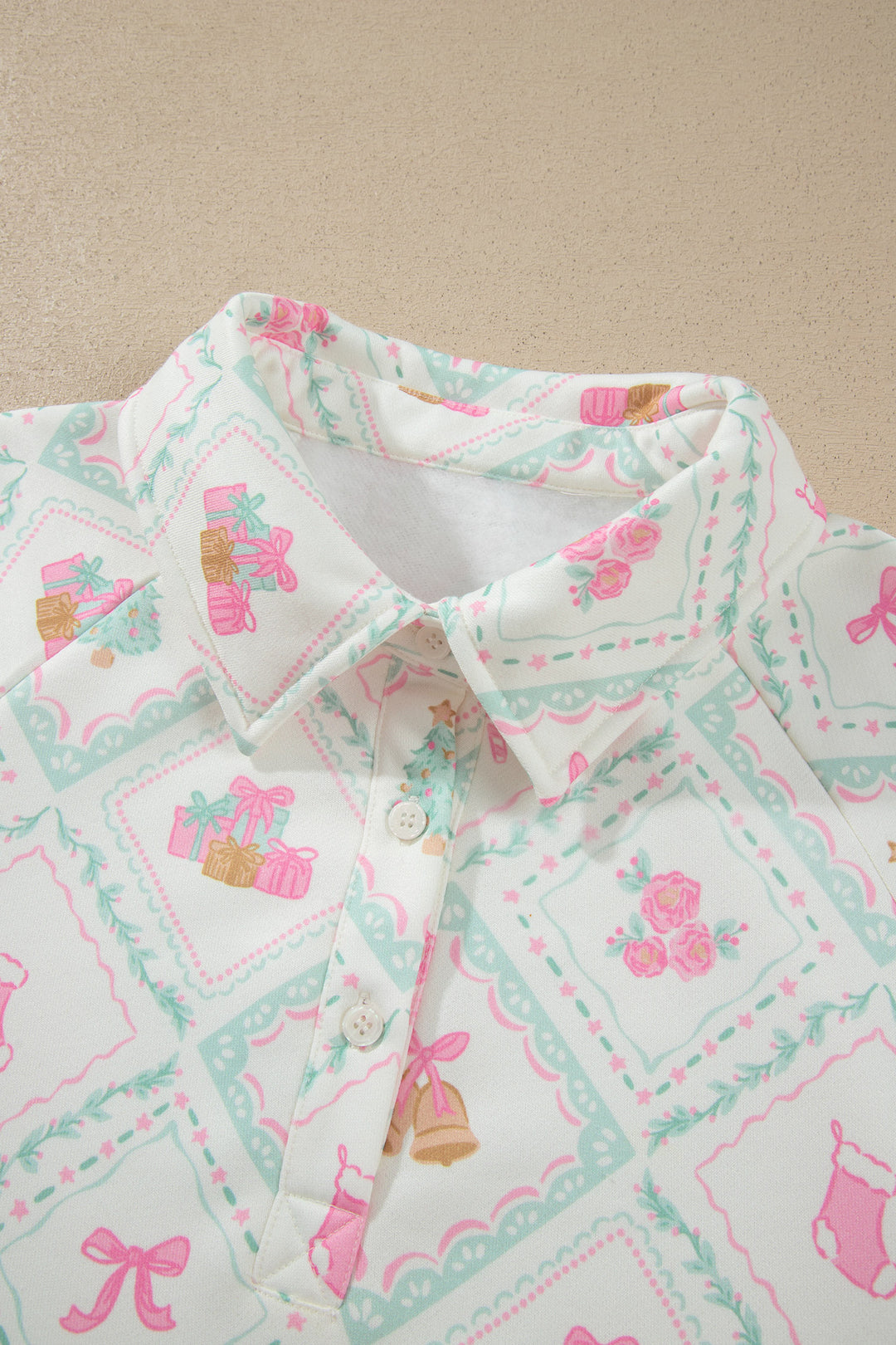 White Christmas Patchwork Collar Long Sleeve Pullover Sweatshirt