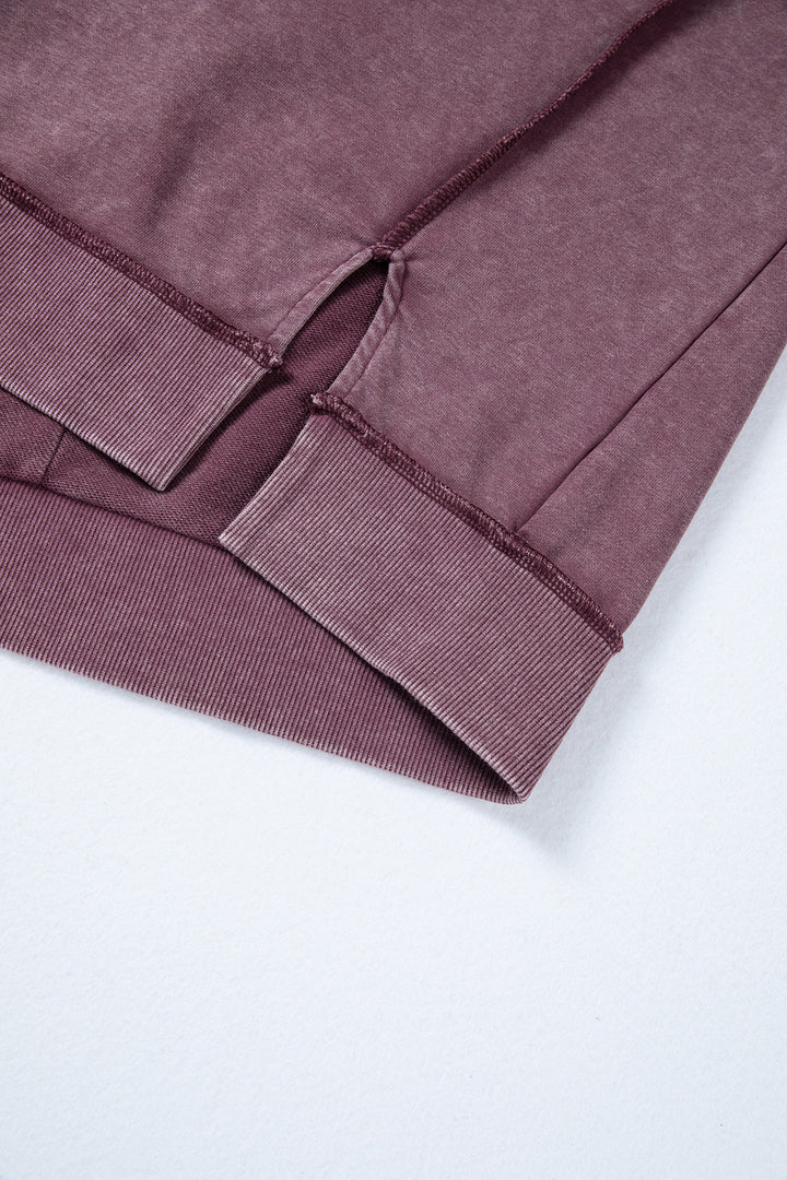 Red Sandalwood Mineral Wash Exposed Seam Side Slit Sweatshirt
