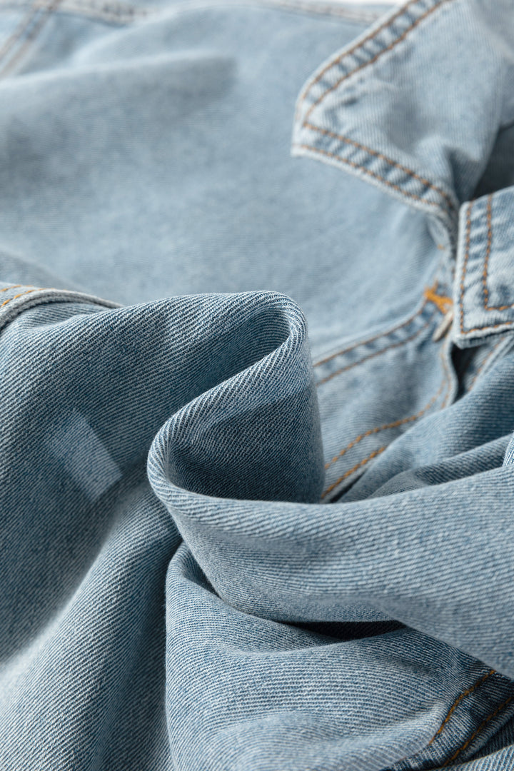 Beau Blue Draw-cord Hem Light Wash Denim Jacket