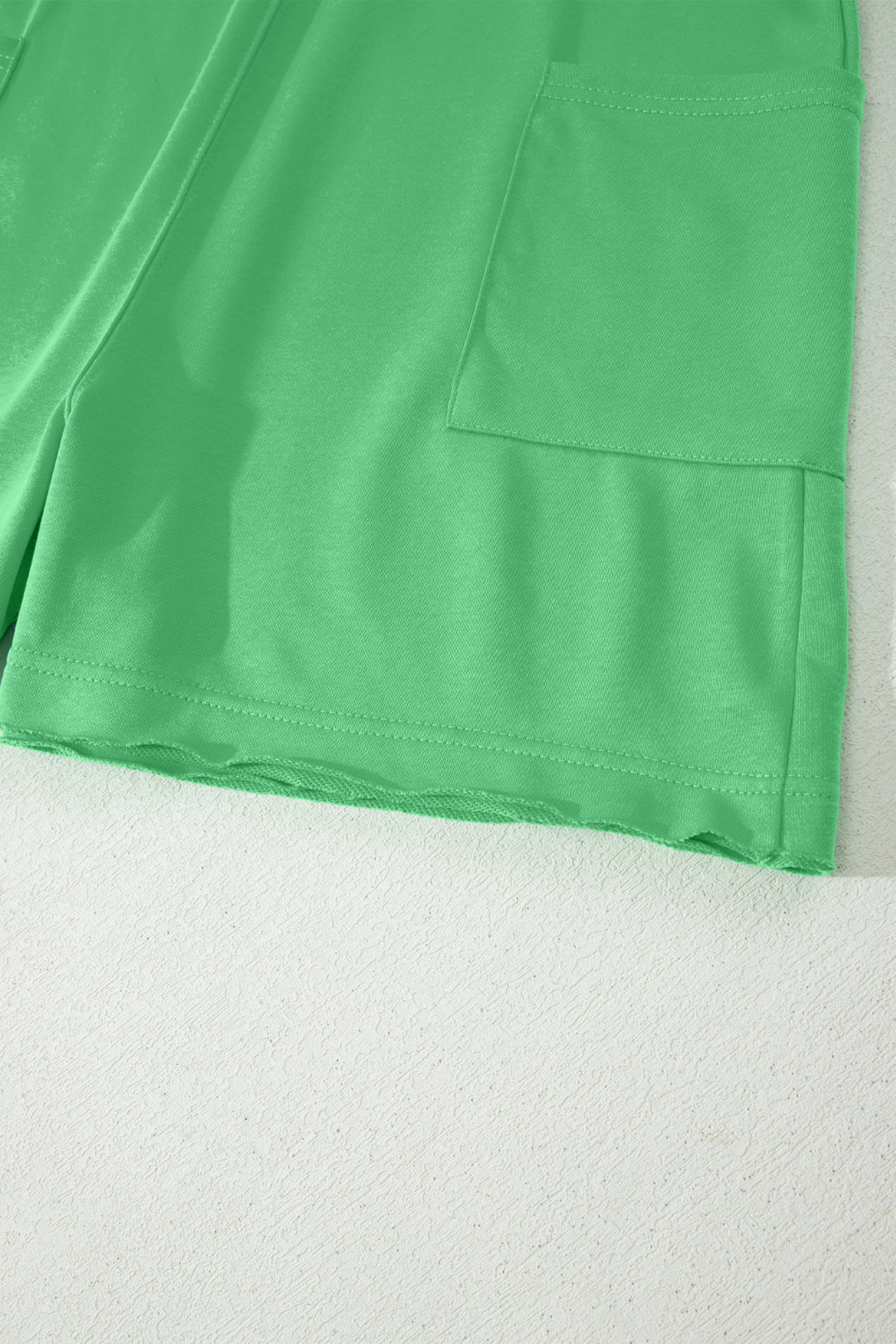 Bright Green Solid Color Raw Edge Half Sleeve Pocketed Loose Romper