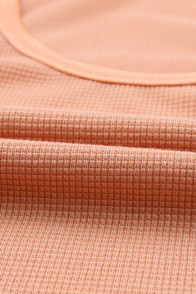 Pink Plain Waffle Knit U Neck Tank Top