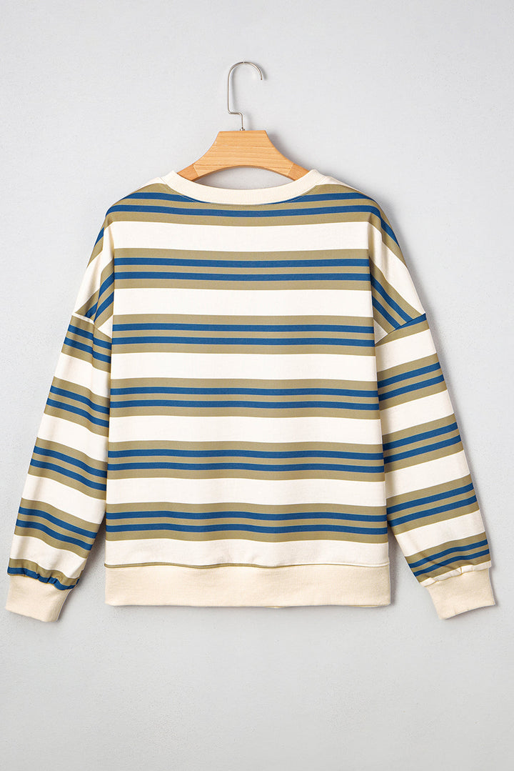 Rose Stripe Crew Neck Pullover Sweatshirt