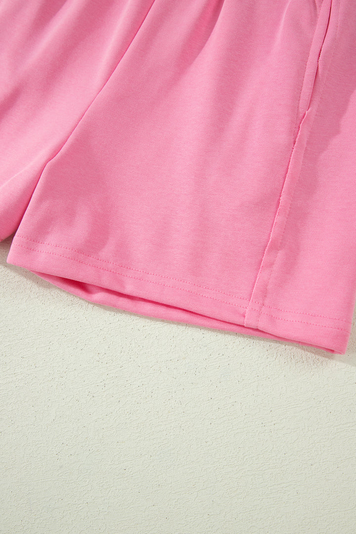 Sachet Pink Slim Tank Top Elastic High Waist Shorts 2pcs Outfit