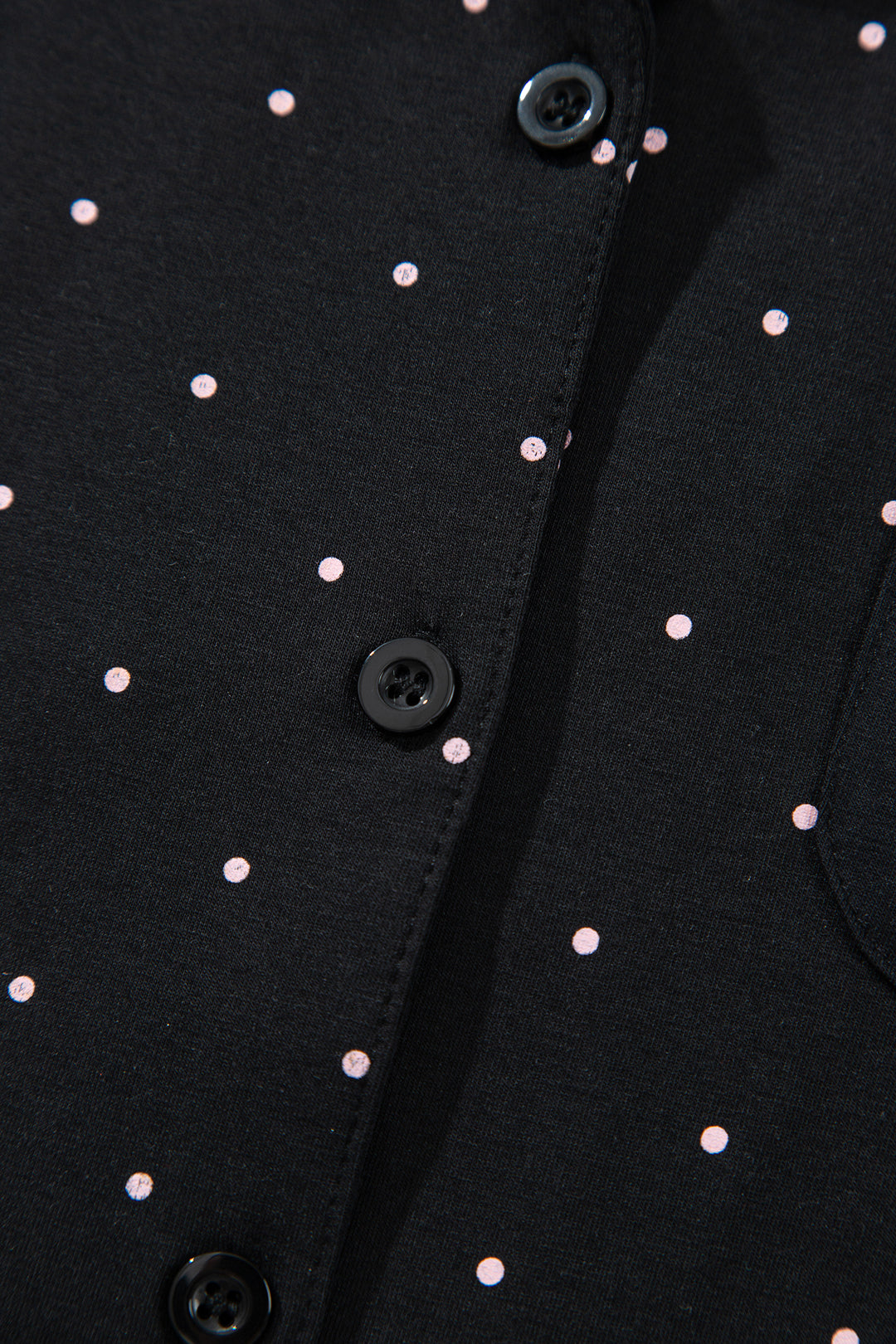 Black Polka Dot Long Sleeve Shirt Lace Detail Two Piece Pajama Pant Set