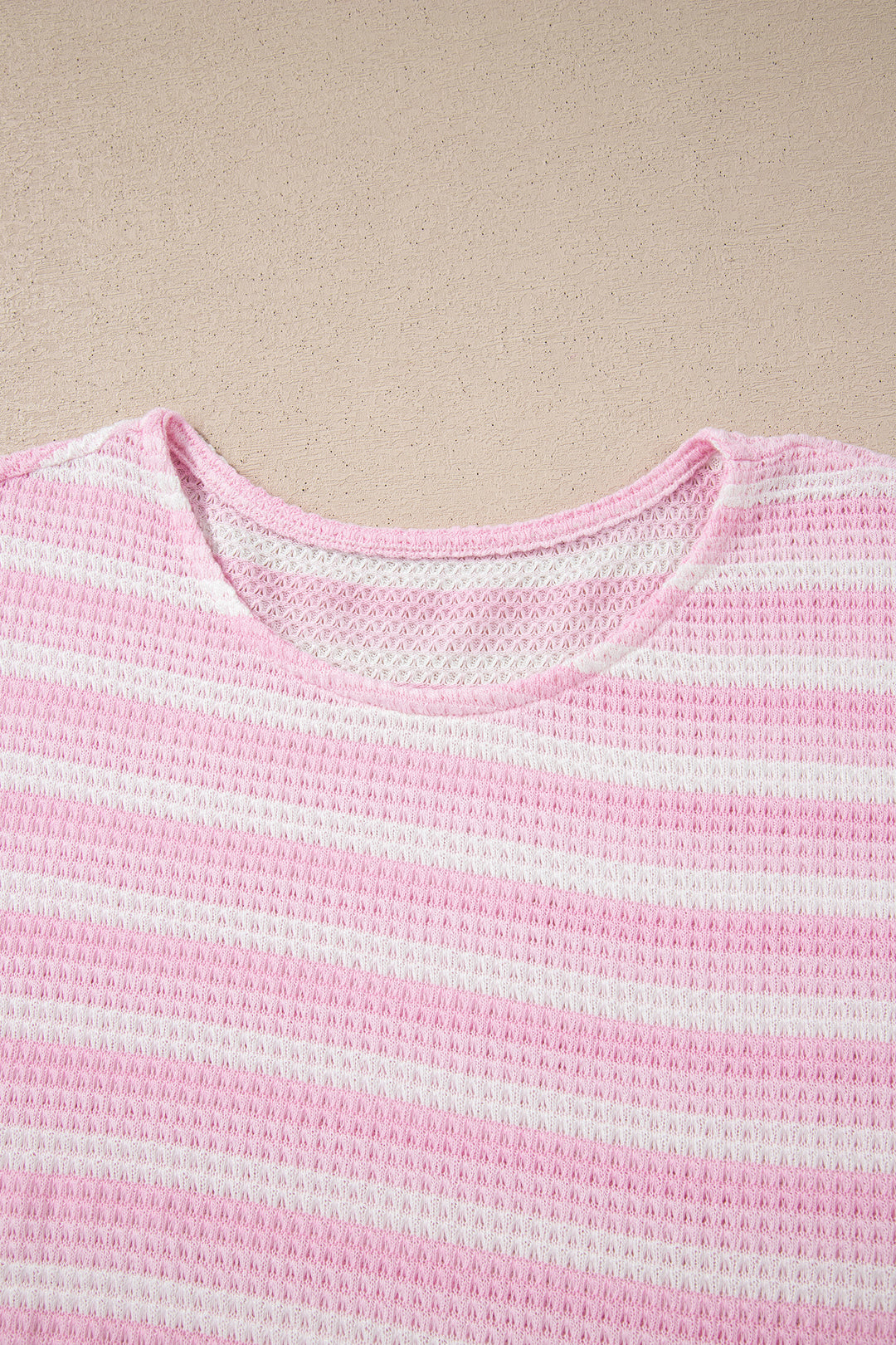 Pink Striped Print Waffle Knit T Shirt