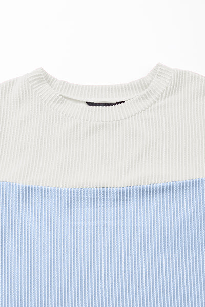 Light Blue Rib Textured Colorblock T Shirt