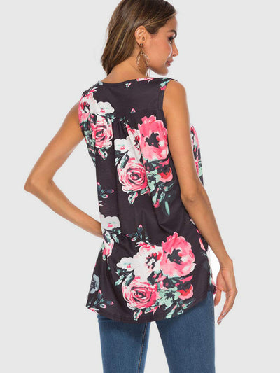 Flower Printed Round Neck Tank