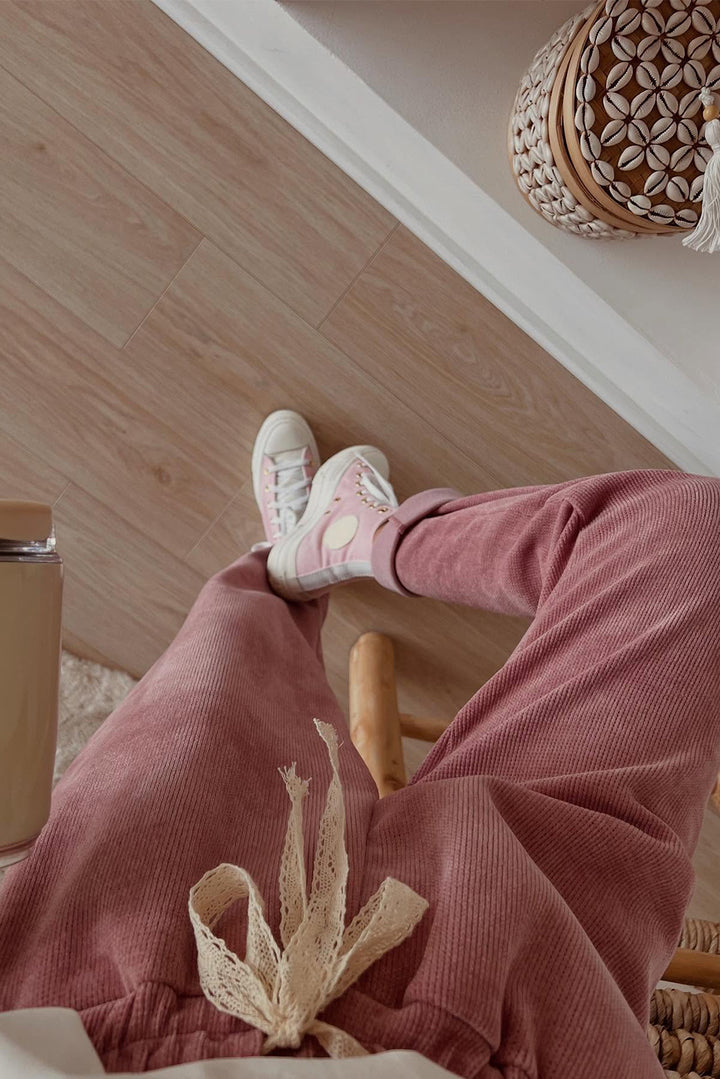 Dark Khaki Leopard Drawstring Pullover Hoodie and High Waist Pants Corduroy Suit