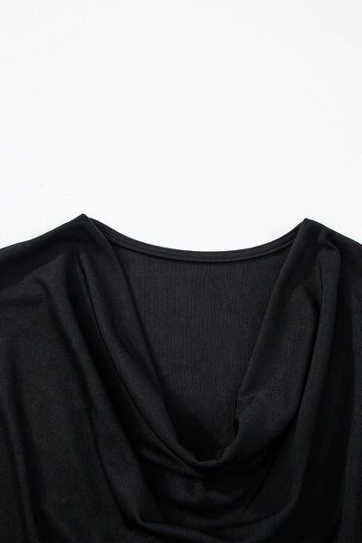 Black Cowl Neck Bat Sleeve T Shirt