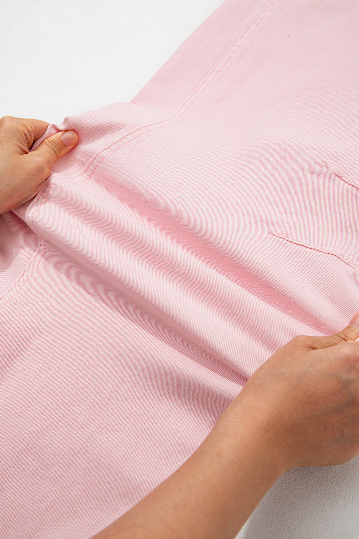 Light Pink Solid Color Grommet Detail Knot Waist Barrel Jeans
