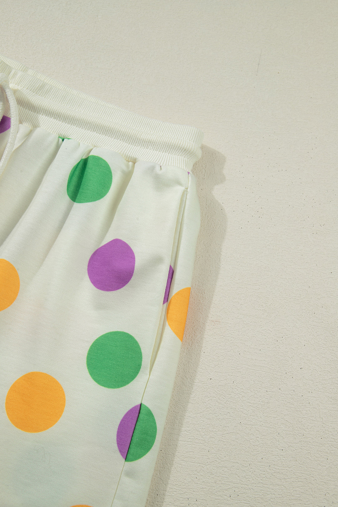 Multicolour Polka Dot Print Drop Shoulder Pullover Drawstring Shorts Set