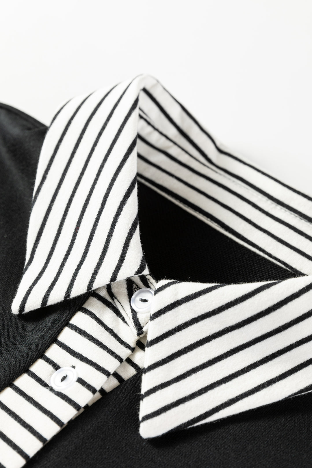 Black Plus Size Striped Cuffs Polo Collar Patchwork Long Sleeve Ruffle Hem Dress