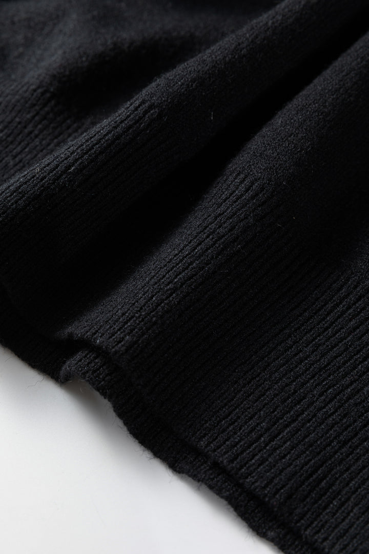 Black High Neck Puff Sleeve Sweater Pleated Mini Skirt 2pcs Knitted Outfit