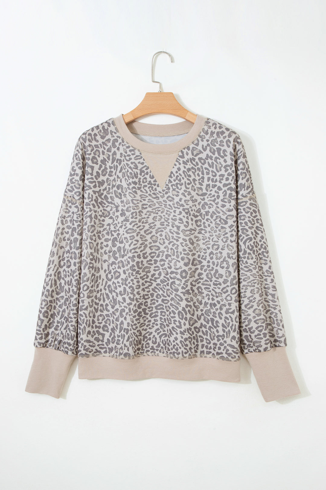 Brown Leopard Print Patchwork Crew Neck Sweatshirt