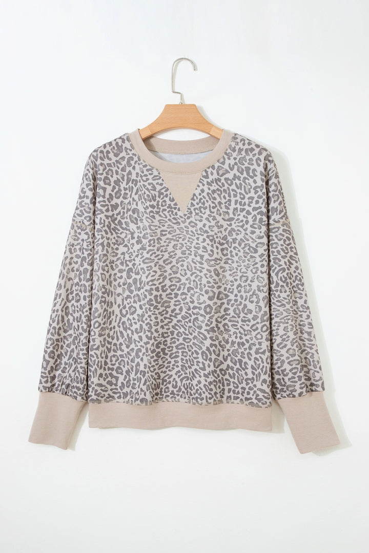 Brown Leopard Print Patchwork Crew Neck Sweatshirt