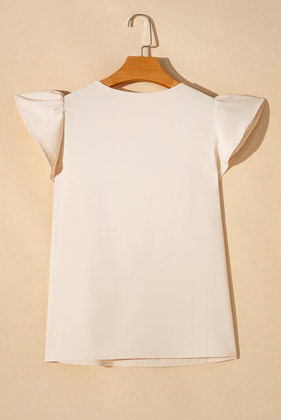 White Butterfly Sleeve V Neck Blouse