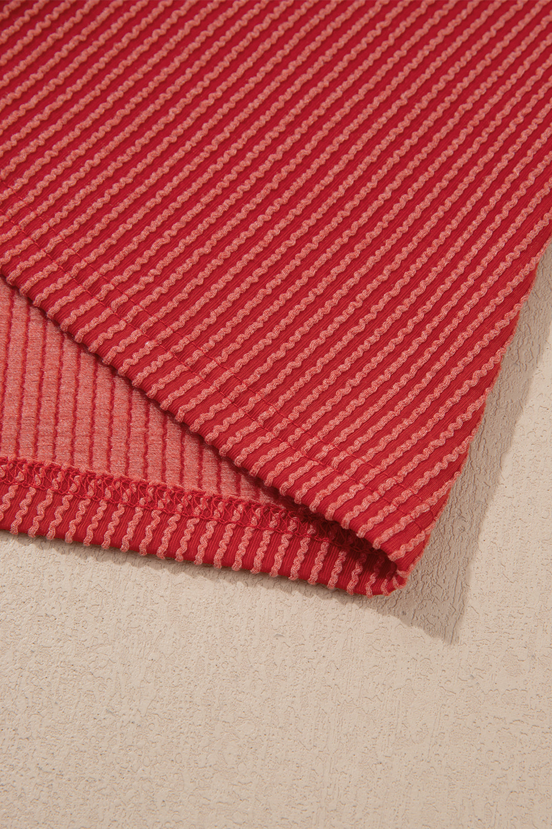Fiery Red Twist Ribbed Tunic Round Neck Bracelet Sleeve Plus Size Blouse