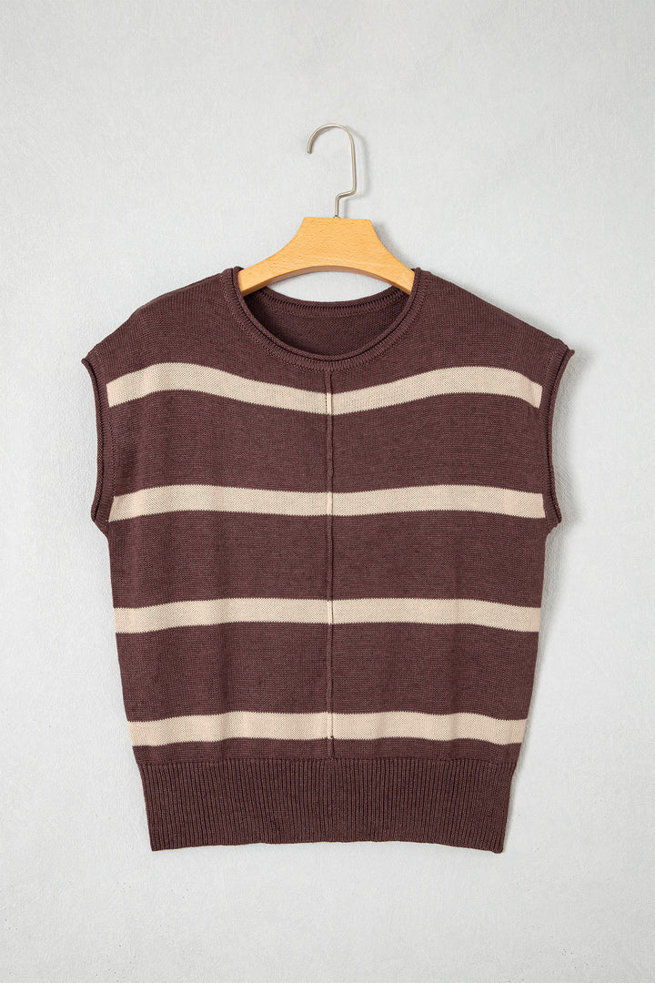 Rose Stripe Knit Western Short Sleeve Sweater
