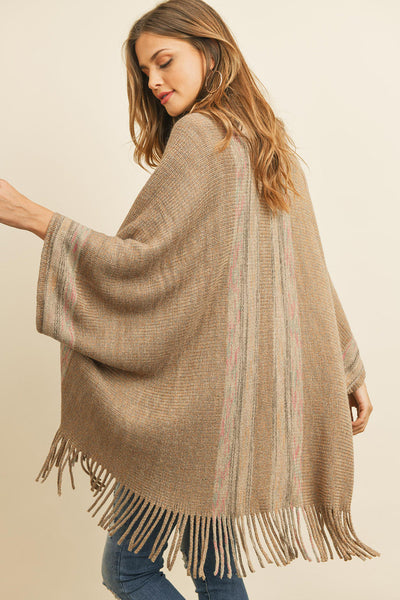 Fringe Stripe Open Front Kimono