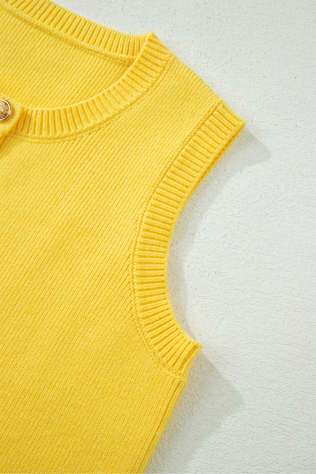 White Solid Color Sleeveless Knit Button Pocketed Sweater