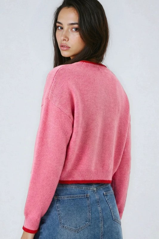 Miss Sparkling Strawberry Print Knit Sweater