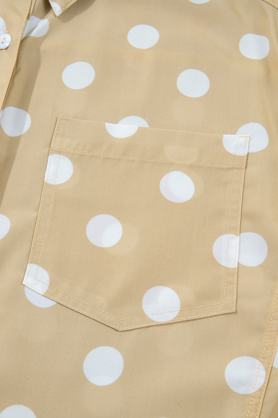 White Polka Dot Print Three Quarter Sleeve Ruffle Hem Casual Shirt