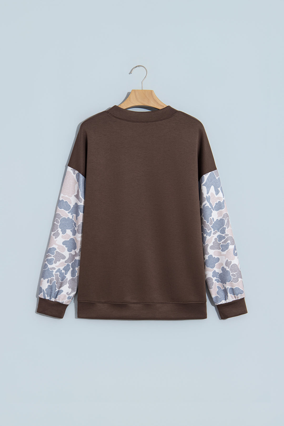 Coffee Camouflage Sleeve Crewneck Baggy Pullover Sweatshirt