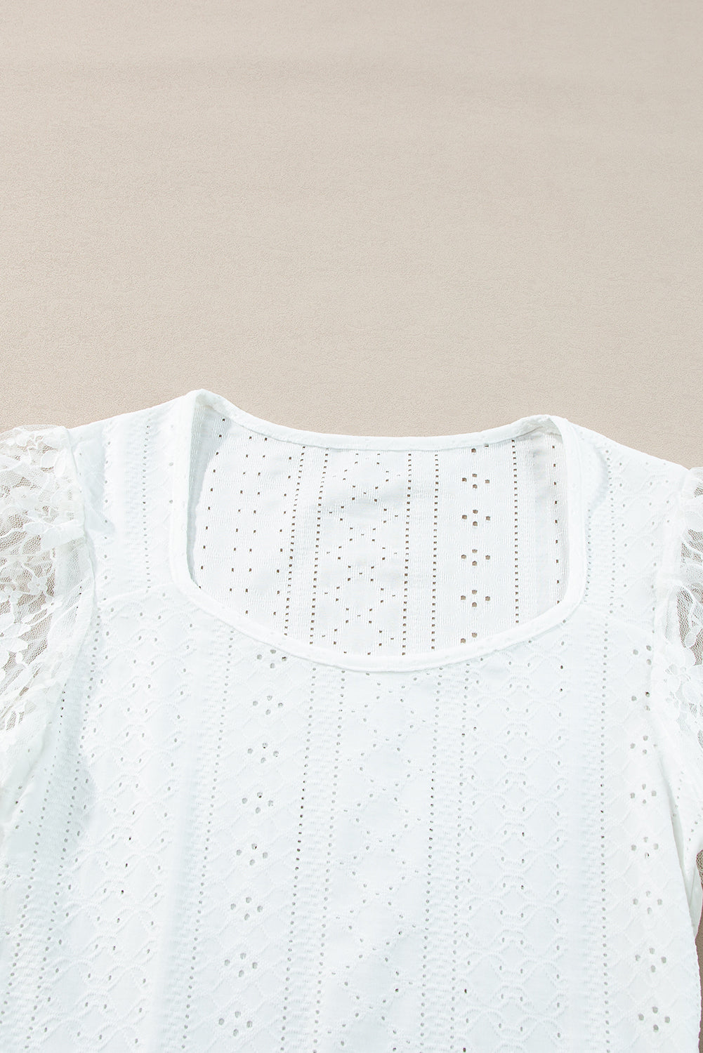 White Frenchy Contrast Lace Bishop Sleeve Bodysuit