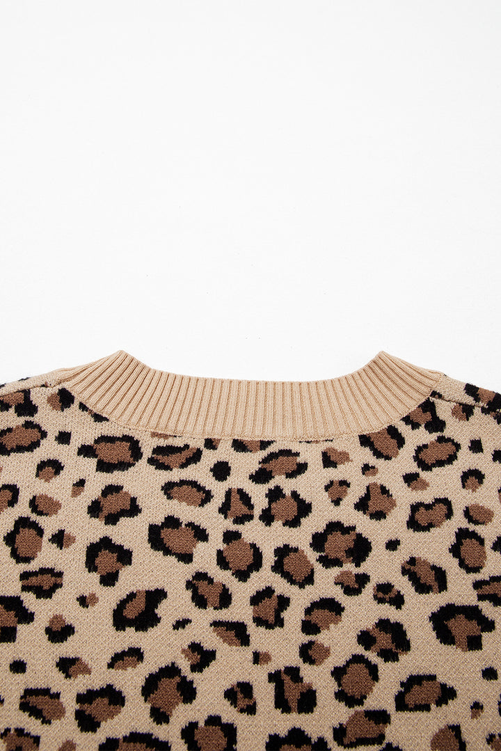 Khaki Leopard Print Dolman Sleeve Sweater