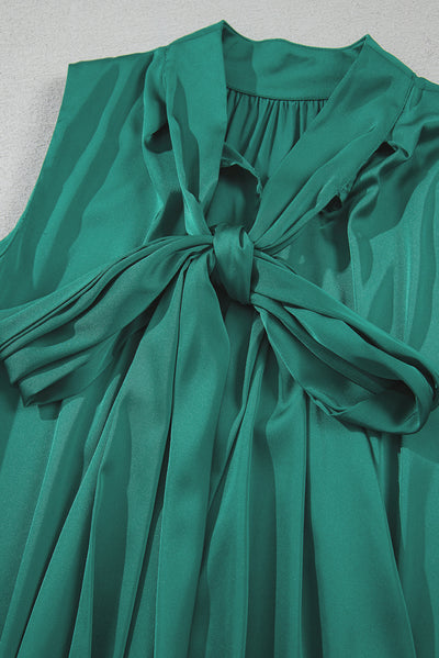 Evergreen Bow Tie Satin Shift Sleeveless Mini Dress