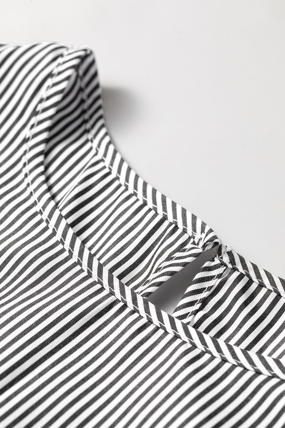 Black Stripe Striped Ruffle Sleeve Short Sleeve Round Neck Casual Shift Blouse