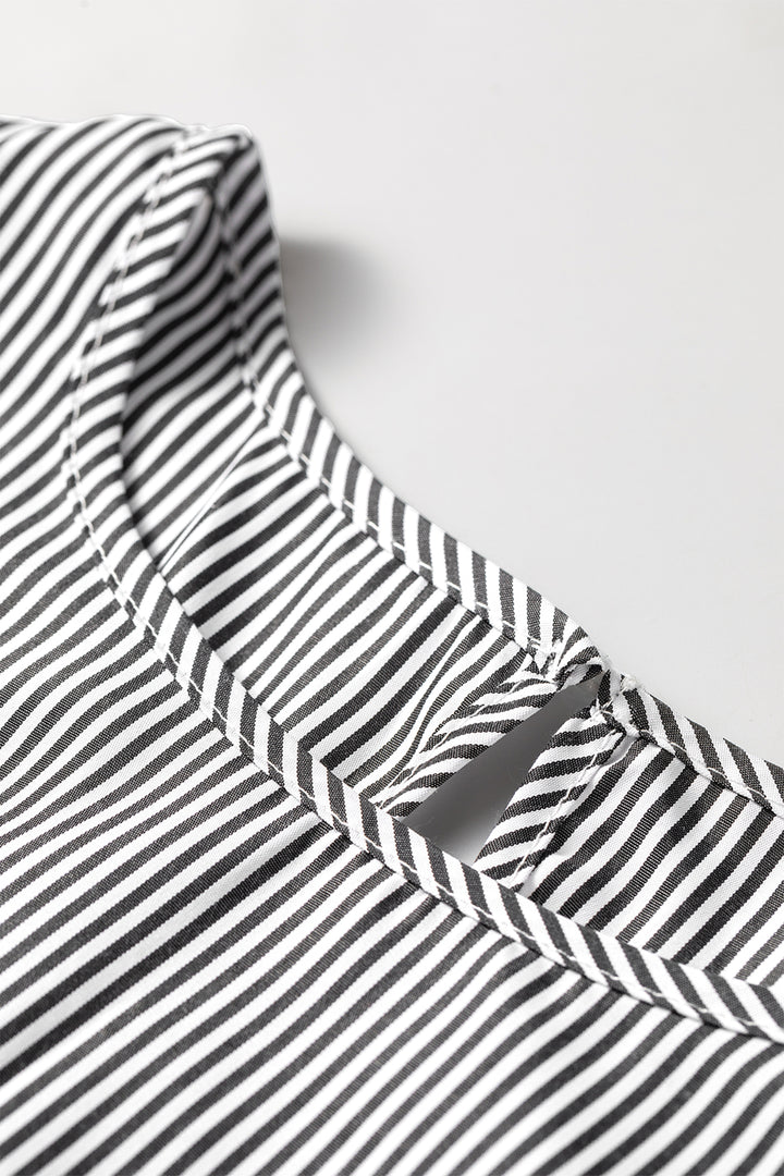 Black Stripe Striped Ruffle Sleeve Short Sleeve Round Neck Casual Shift Blouse