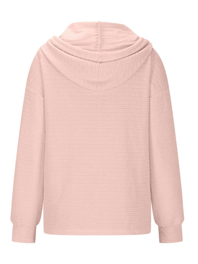 Drawstring Quarter Button Long Sleeve Hoodie