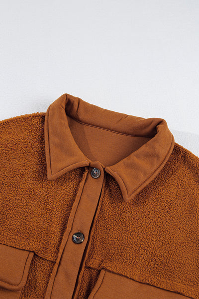 Pocketed Collared Neck Dropped Shoulder Jacket