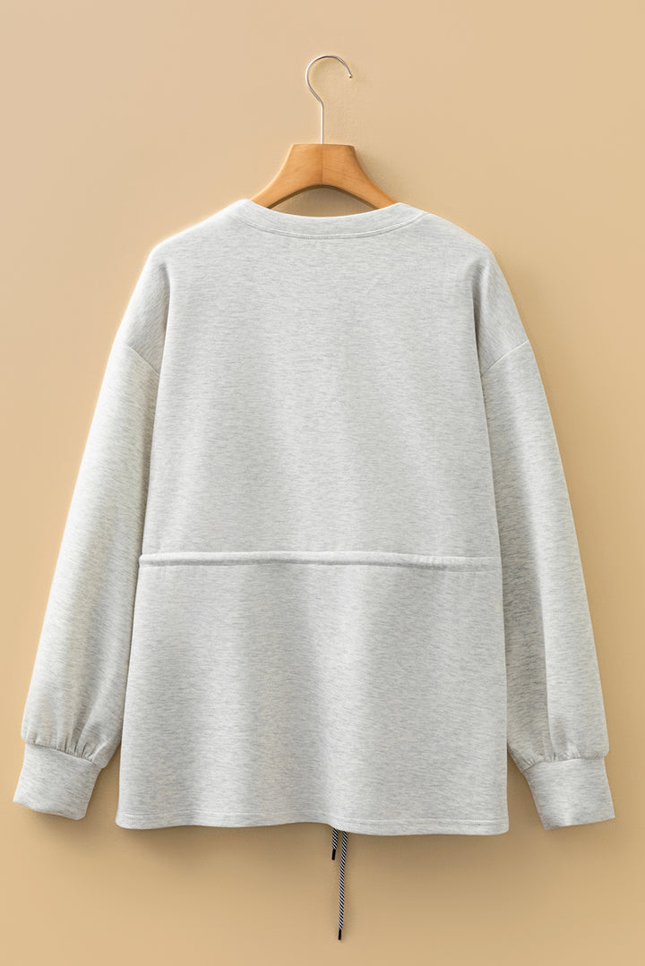 Light Grey Drawstring Waist Tunic Solid Sweatshirt