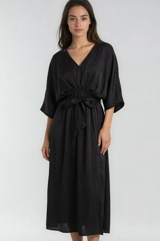 Miss Sparkling Satin Kimono Sleeve Maxi Dress