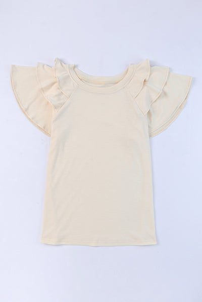 Apricot Plain Tiered Ruffled Short Sleeve T Shirt