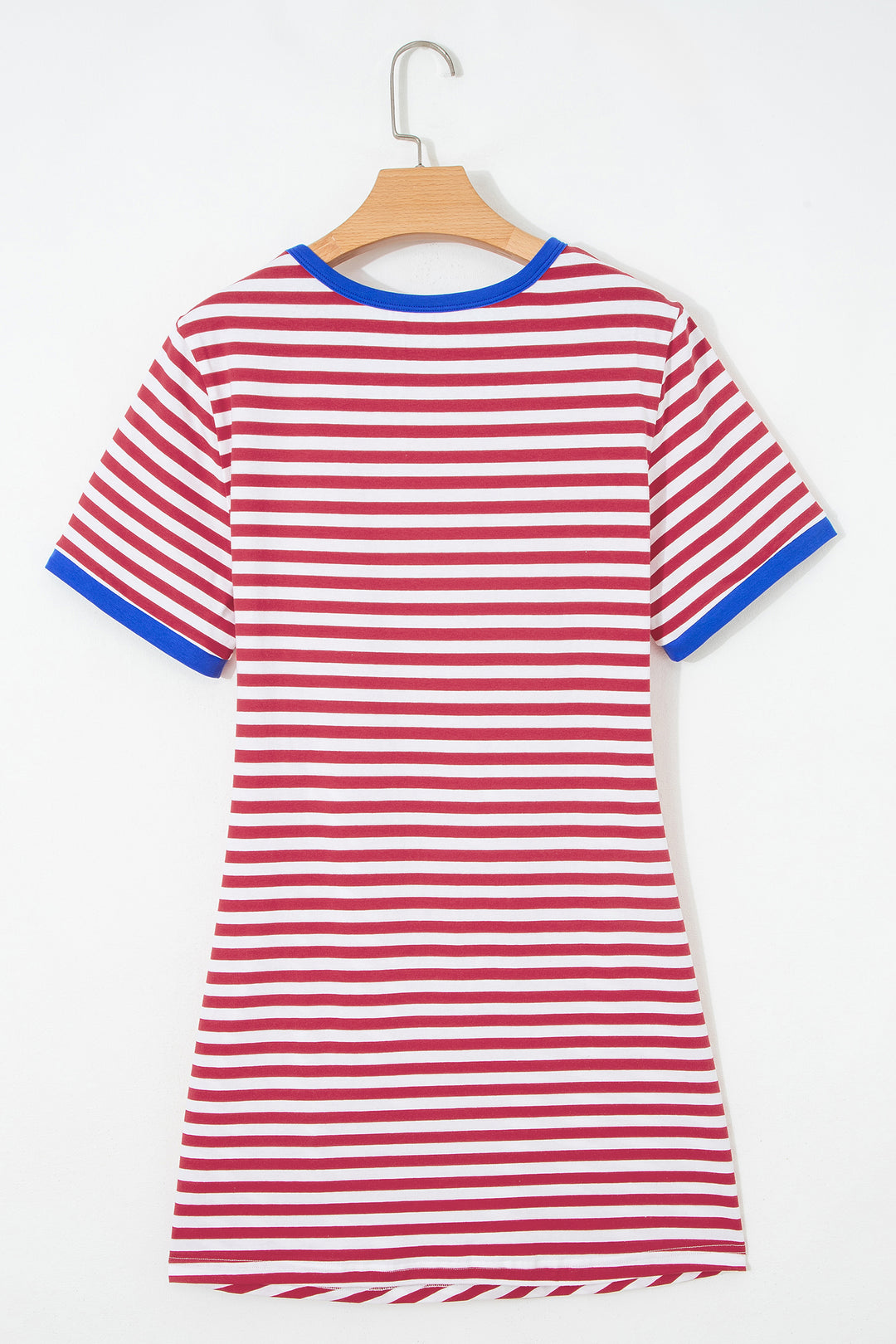 Sky Blue Stripe Nautical Tie Contrast Trim Round Neck T Shirt Mini Dress