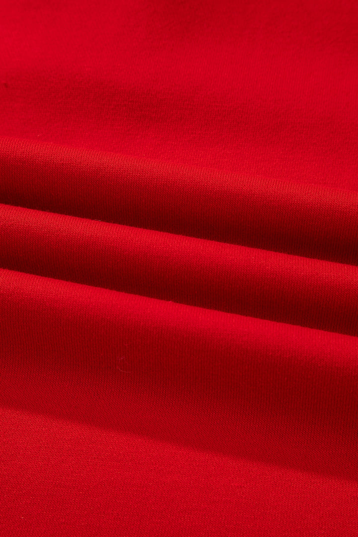 Fiery Red Contrast Striped Collar Patchwork Puff Sleeve Ruffle Hem Mini Dress