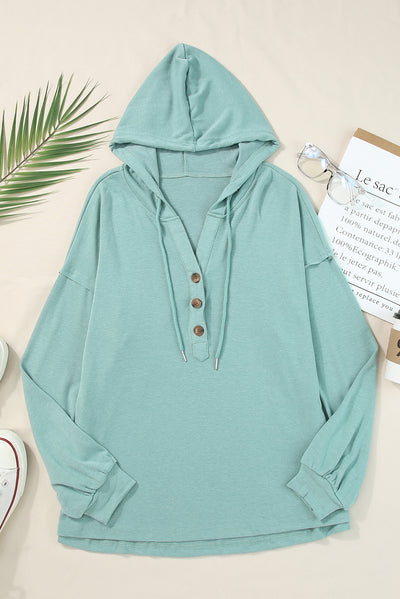 Buttoned High and Low Hem Hoodie