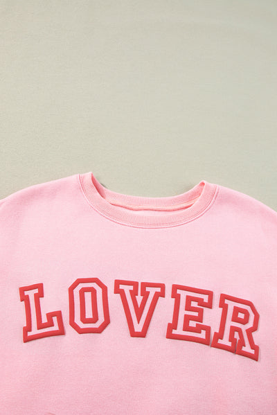 Pink LOVER Puff Print Drop Shoulder Pullover Sweatshirt