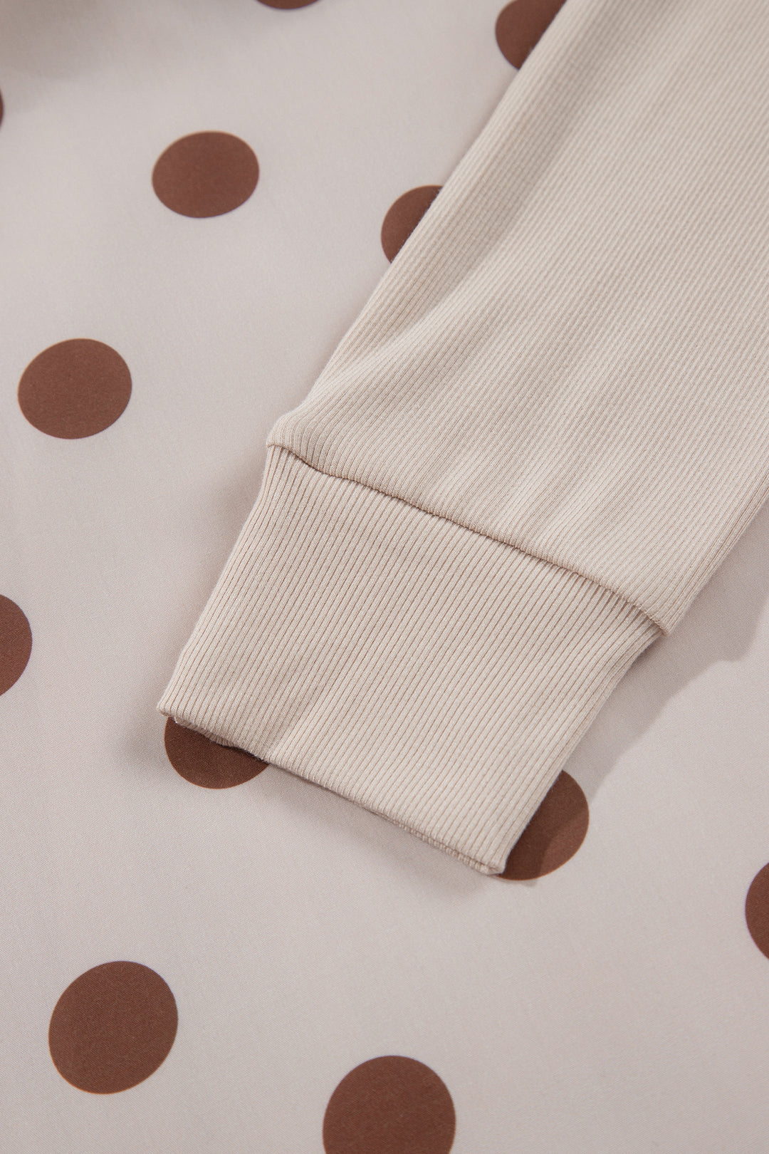 Beige Polka Dot Midi Long Sleeve Dress