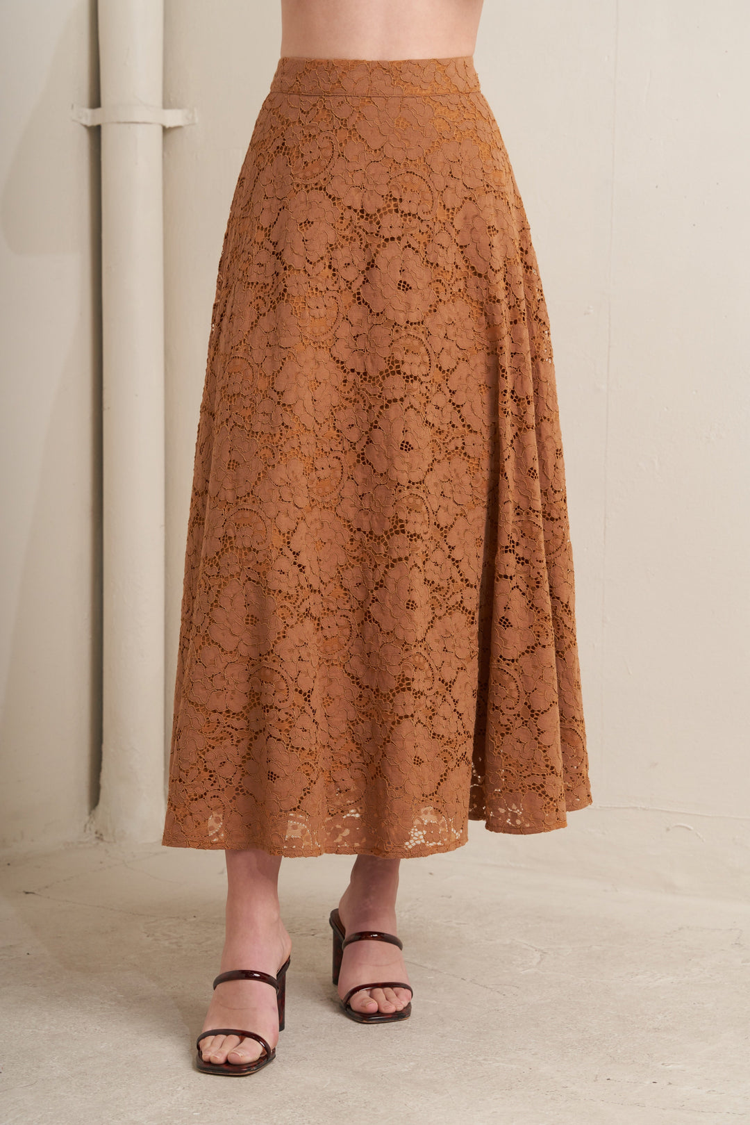 PURELY ROMANTIC WOVEN LACE MIDI SKIRT