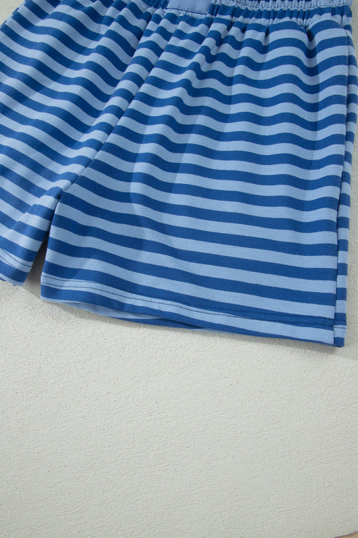 Green Stripe Striped Ribbed Cotton Two-Piece Pant Set with Chest Patch Detail