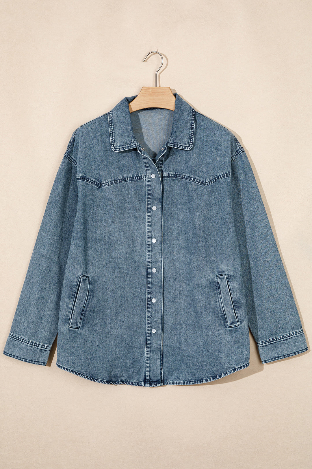 Dusk Blue Western Long Sleeve Shirt Collar Tunic Denim Jacket