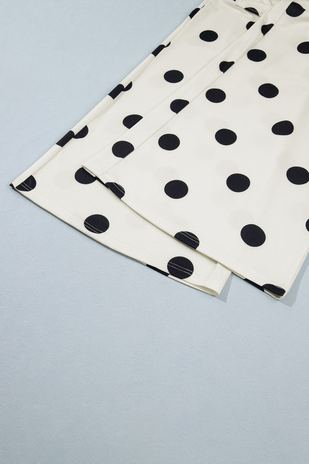 Beige Polka Dot Wide Leg Elastic Waist Casual Pants