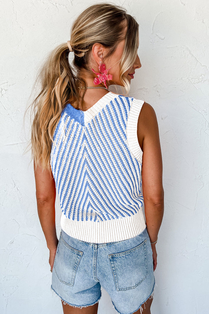 Black Contrast Chevron Knit V Neck Sweater Vest