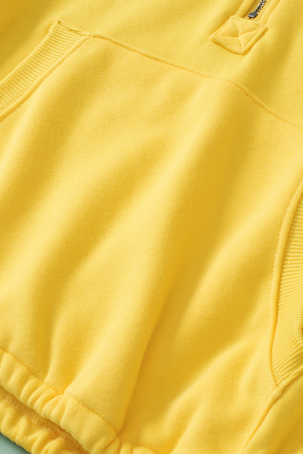 Yellow Ribbed Trim Kangaroo Pocket Zipped Hoodie